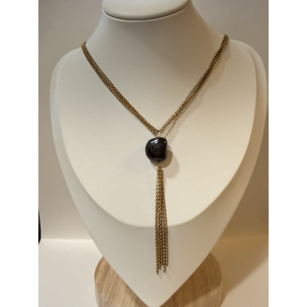 Rachel Reinhardt Gold Tone Chain W/ Garnet Stone Necklace Adjustable 3 Strand